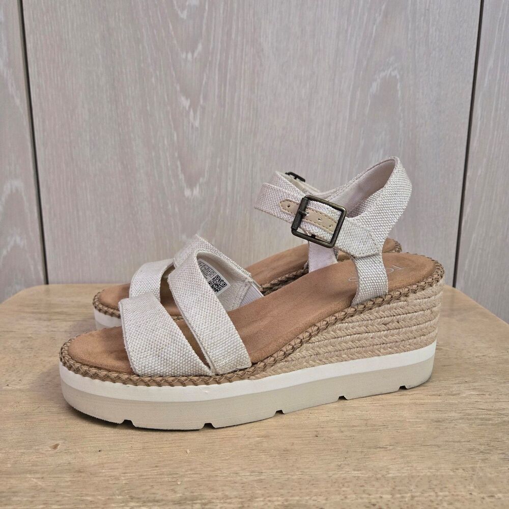 TOMS Women's Beige Canvas Platform Espadrille Sandals Size US7 EU 37.5